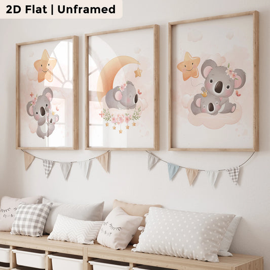 3-Piece Koala Moon & Stars Canvas Wall Art Print Set Canvas Wall Art Set Peaceful Pleasures Health and Wellness GP102-3pcs 21x30cm Unframed
