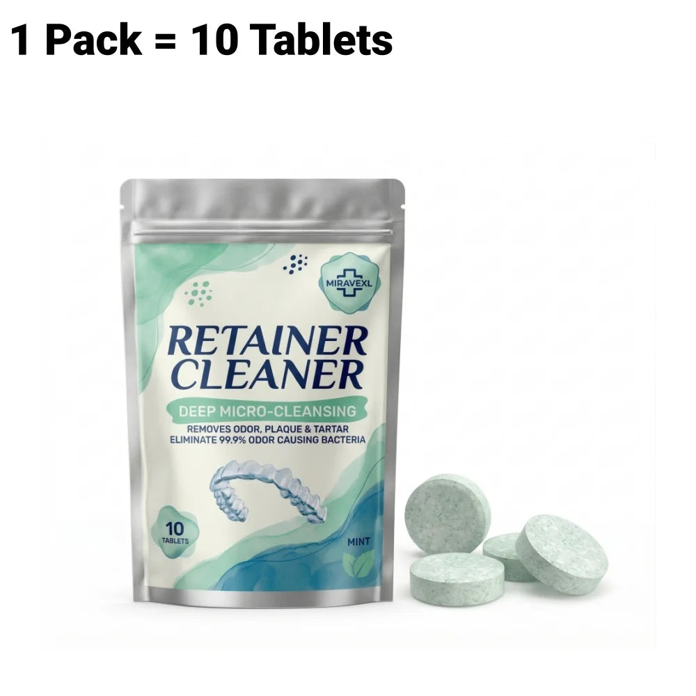 MIRAVEXL Denture Retainer Cleaner Tablets Orthodontic Braces Aligner Mouth Night Guard False Teeth Whitening Plaque Removal Peaceful Pleasures Health and Wellness 1PC