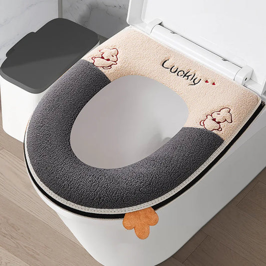 Upgraded Thickened Zipper Style Cartoon Toilet Seat Cushion Universal Waterproof Toilet Seat Cover for All Seasons Home Comfort Peaceful Pleasures Health and Wellness Light Grey