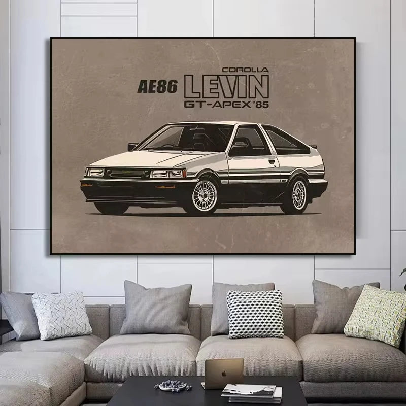 Initial D AE86 Takumi Anime Canvas Wall Art | Drift Car Poster