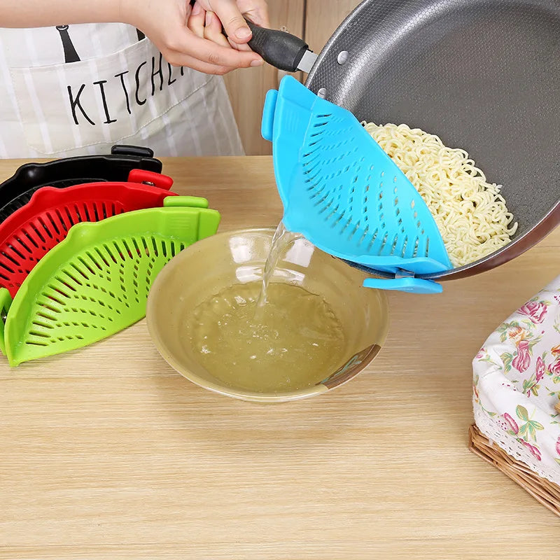 Hot sale Kitchen Strainer Clip Silicone Colander Fits all Pots and Bowls Kitchen Pasta Pot Clip On Hot Silicone Pot Strainer Peaceful Pleasures Health and Wellness