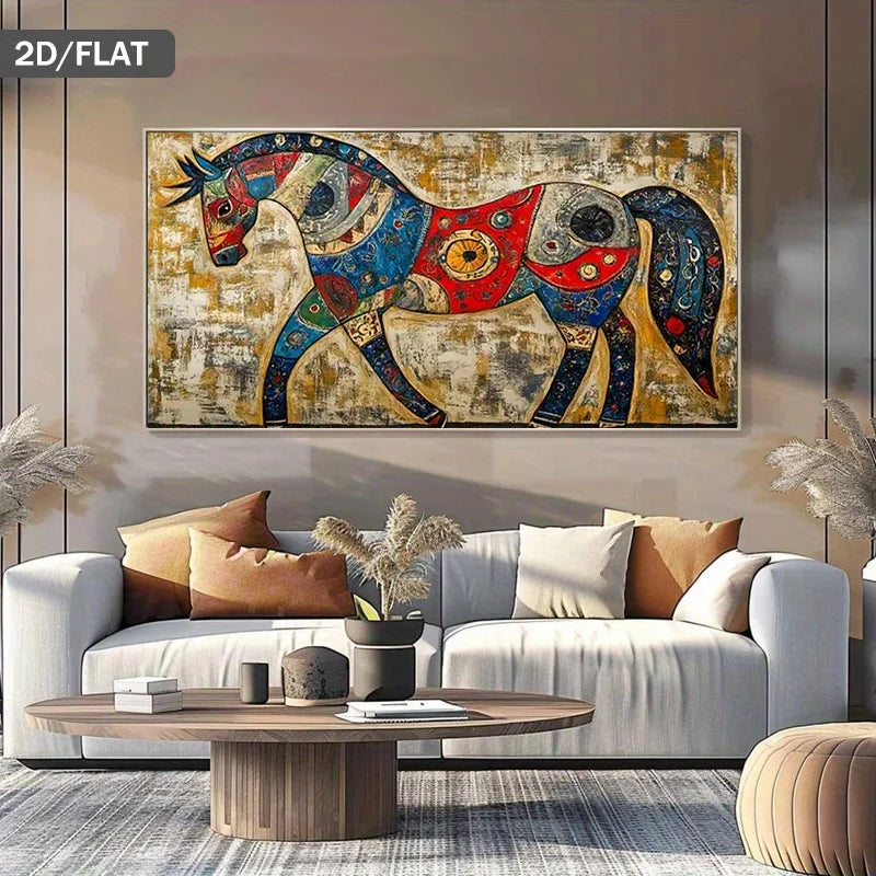 2D Flat, Modern Abstract Poster Prints of A Horse, Frameless Canvas Art Designed for Wall Decor in Living Rooms, Bedrooms Peaceful Pleasures Health and Wellness