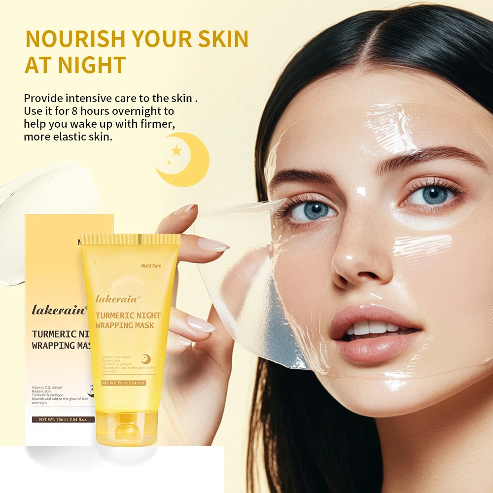 Peelable Effect Turmeric Night Wrapping Mask Smooths Roughness Skin Radiance Elasticity Moisturizing Brightening Face Mask Peaceful Pleasures Health and Wellness
