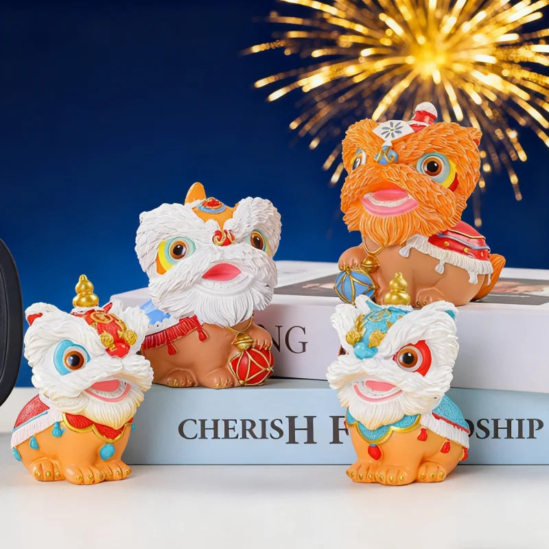 1Pcs Chinese-Style Festive Lion Dance Ornament for Desktop, Living Room, Tv Cabinet, Wine Cabinet, Entrance Decoration, High-End Feel, Wealth-Attracting Housewarming Gift, Best Gift for Christmas, Halloween, Thanksgiving, New Peaceful Pleasures Health and Wellness
