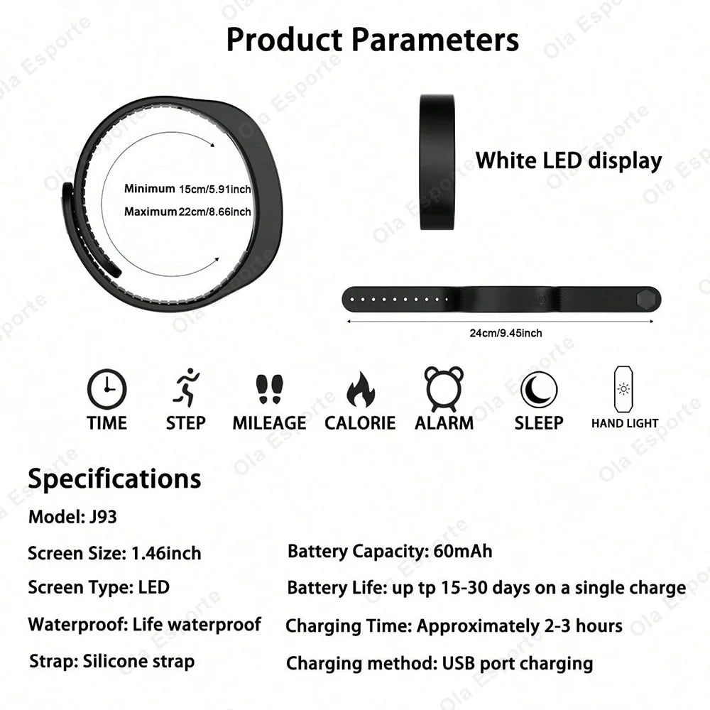 Smart Bracelet LED Digital Waterproof Smart Clock Smartband Running pedometer Monitor Smart Band Vibration Alarm Reminder HT30 Peaceful Pleasures Health and Wellness