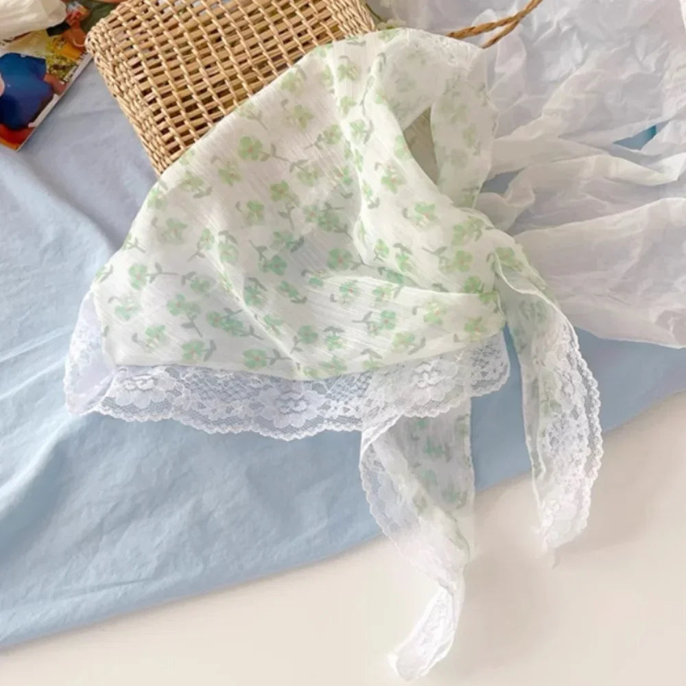 French Floral Triangle Scarf – Turban Bandana Hair Band Women