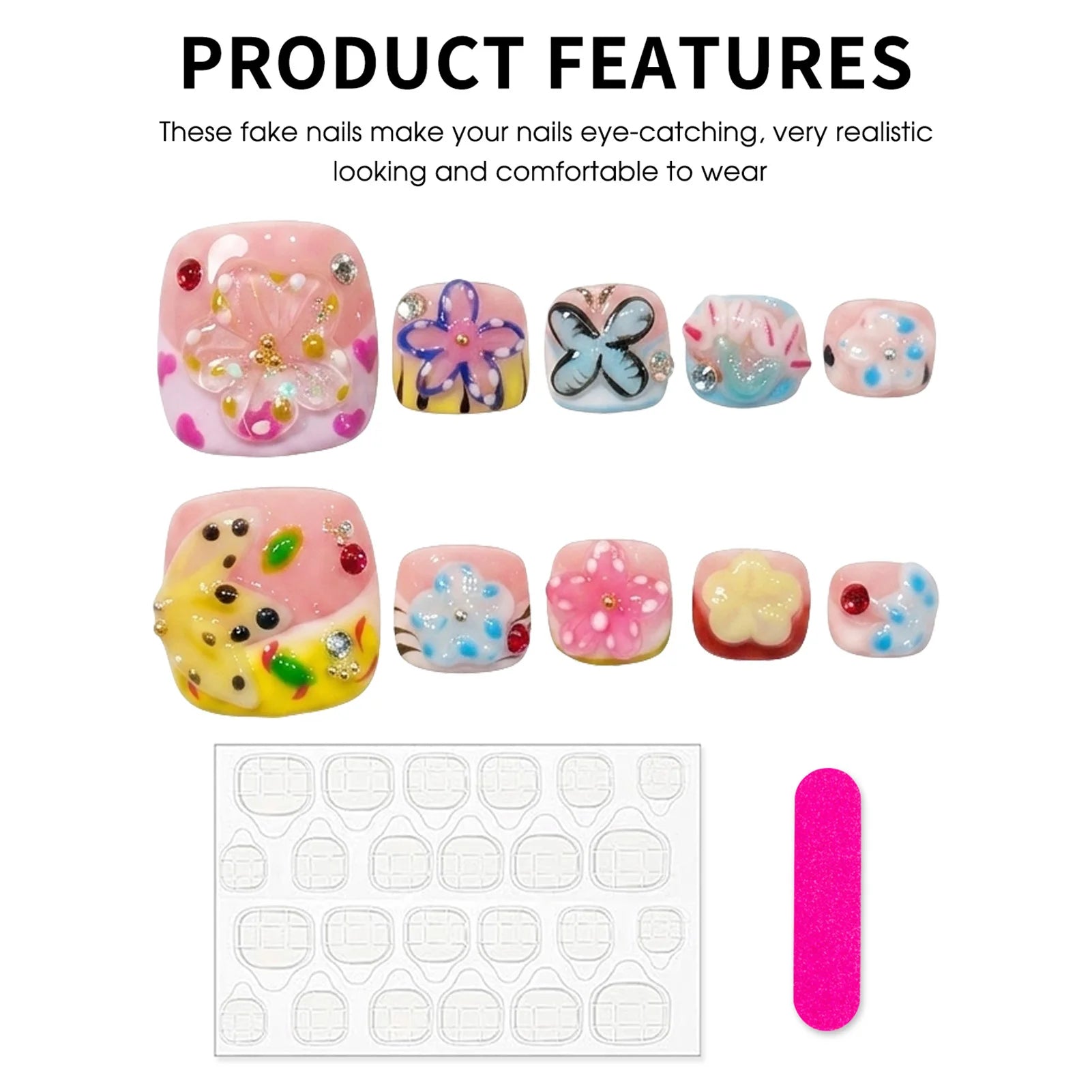 Handmade Graffiti Press On Toe Nails – 3D Crystal Flowers 12pcs Press On Toe Nails Peaceful Pleasures Health and Wellness