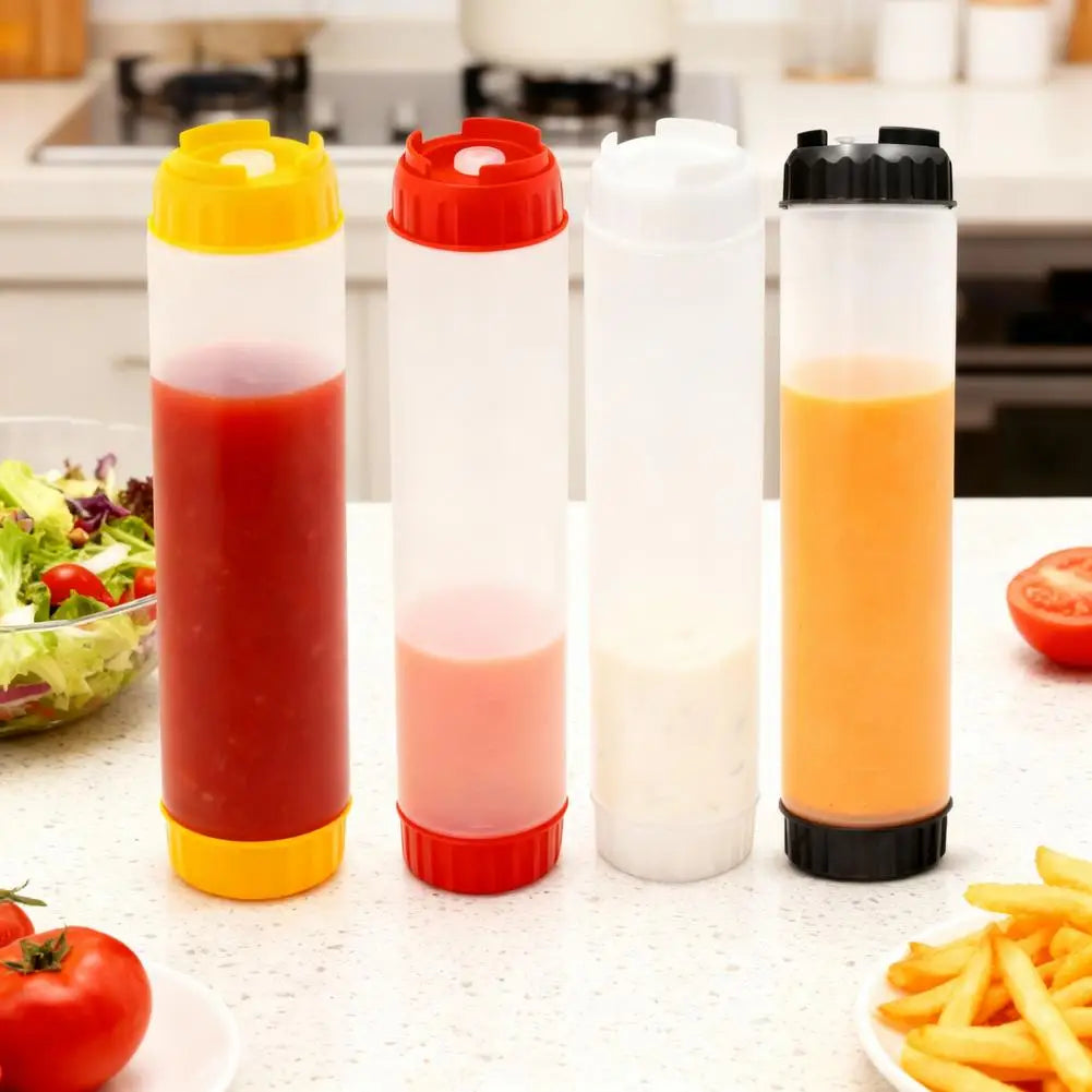 Dual-Head Leakproof Squeeze Sauce Bottle – Inverted Condiment Dispenser 400ml Peaceful Pleasures Health and Wellness