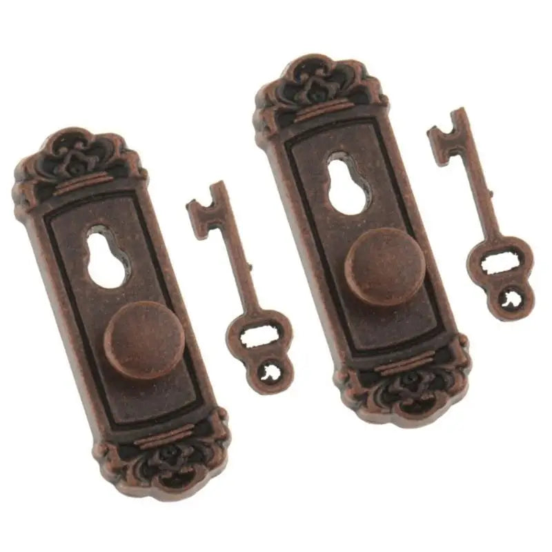 1/12 Miniature Dollhouse Door Lock & Key Set – 2Pcs Metal