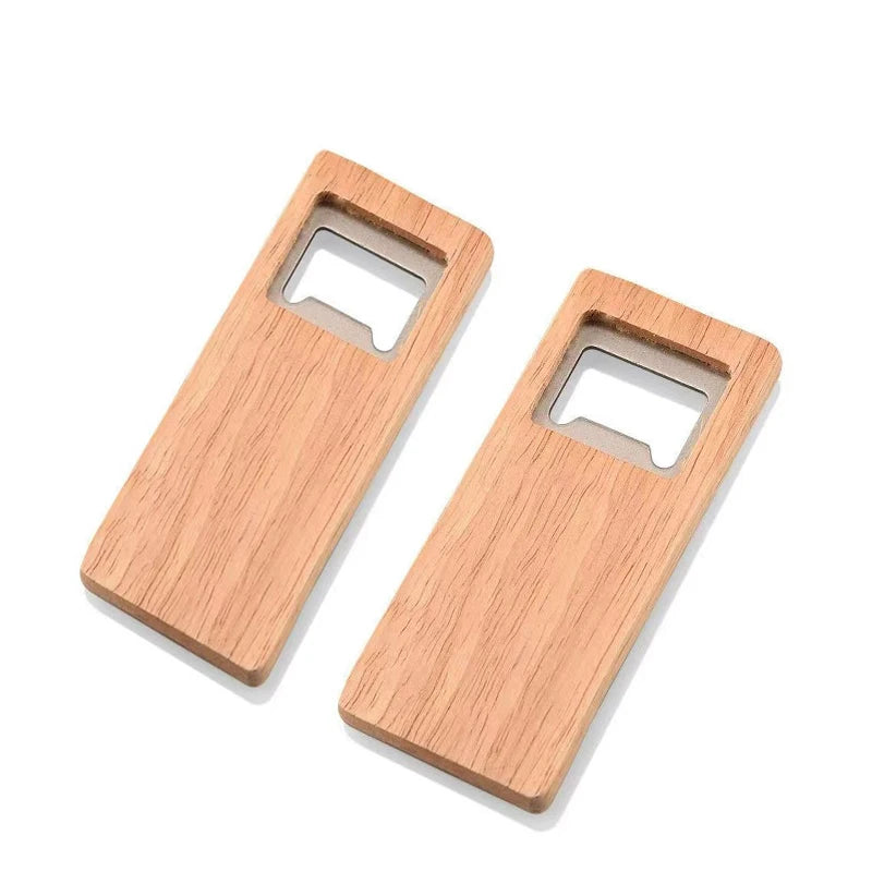 Stainless Steel Beer Bottle Opener with Square Wooden Handle