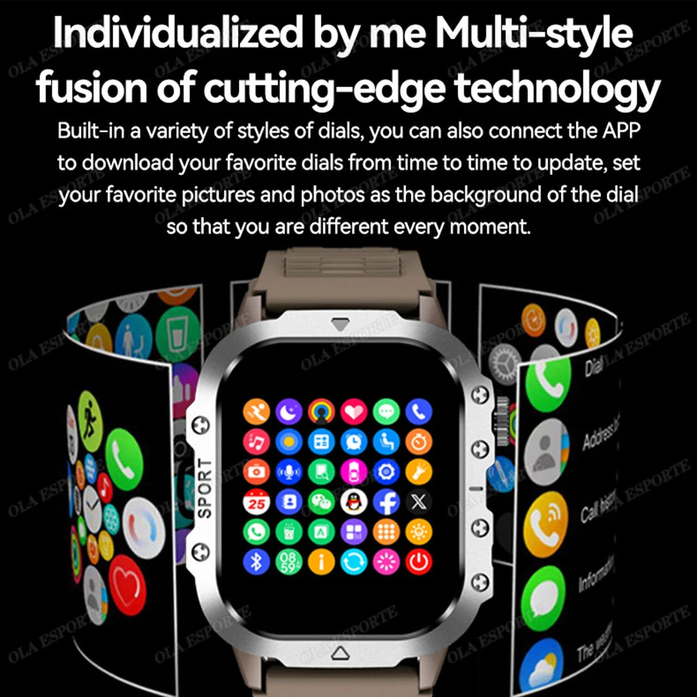 Military Smart Watch Men's Outdoor Sports Waterproof Watch 2.01" HD Touch Screen Voice Bluetooth Call GPS Tracking Smartwatch Peaceful Pleasures Health and Wellness