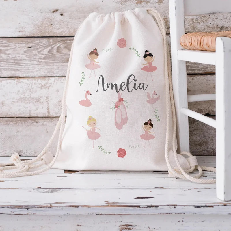 Personalized Ballet Drawstring Backpack | Custom Gift Bag for Girls