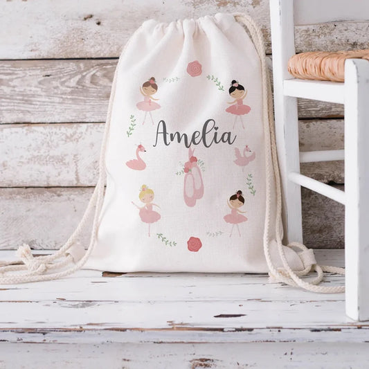 Personalized Ballet Drawstring Backpack | Custom Gift Bag for Girls Drawstring Backpack Peaceful Pleasures Health and Wellness