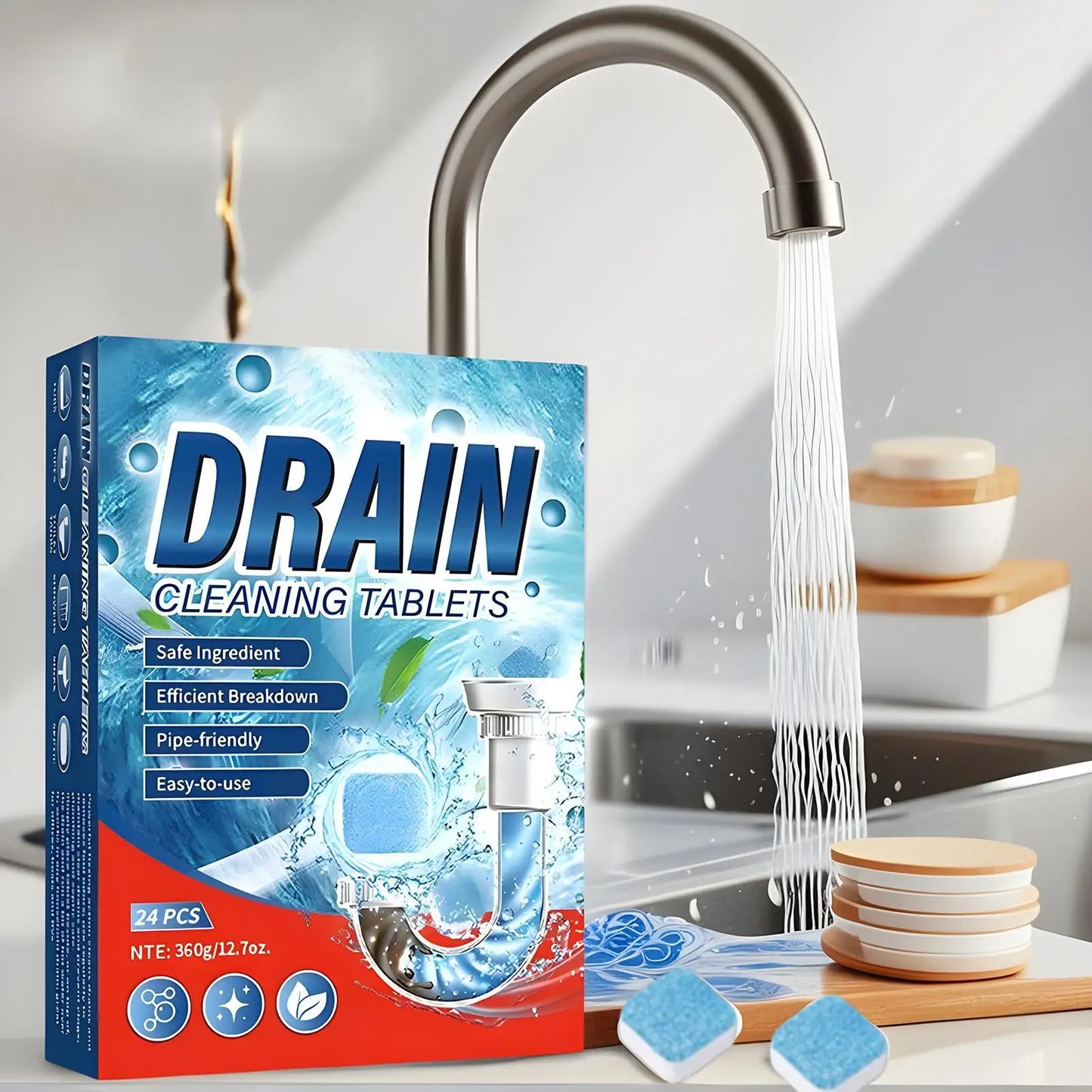 Drain Cleaning Tablets 24pc – Clog Remover, Safe for All Pipes