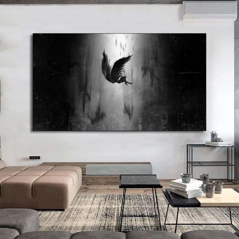The Angel Lucifer Falls From Heaven Canvas Painting Black Wings Anime Posters and Prints for Living Room Decoration Cuadros Peaceful Pleasures Health and Wellness