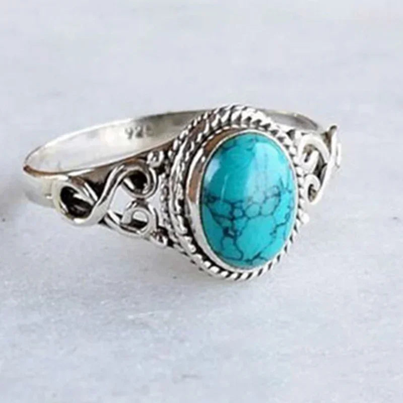 Fashion Retro Elegant Ring Natural Turquoise Wedding Engagement