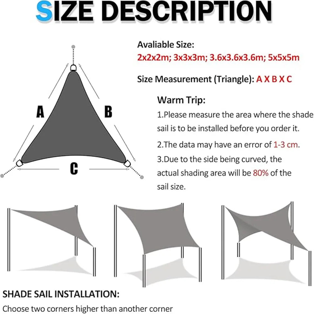 Triangle Sun Shade Sail – 98% UV Block Waterproof Canopy