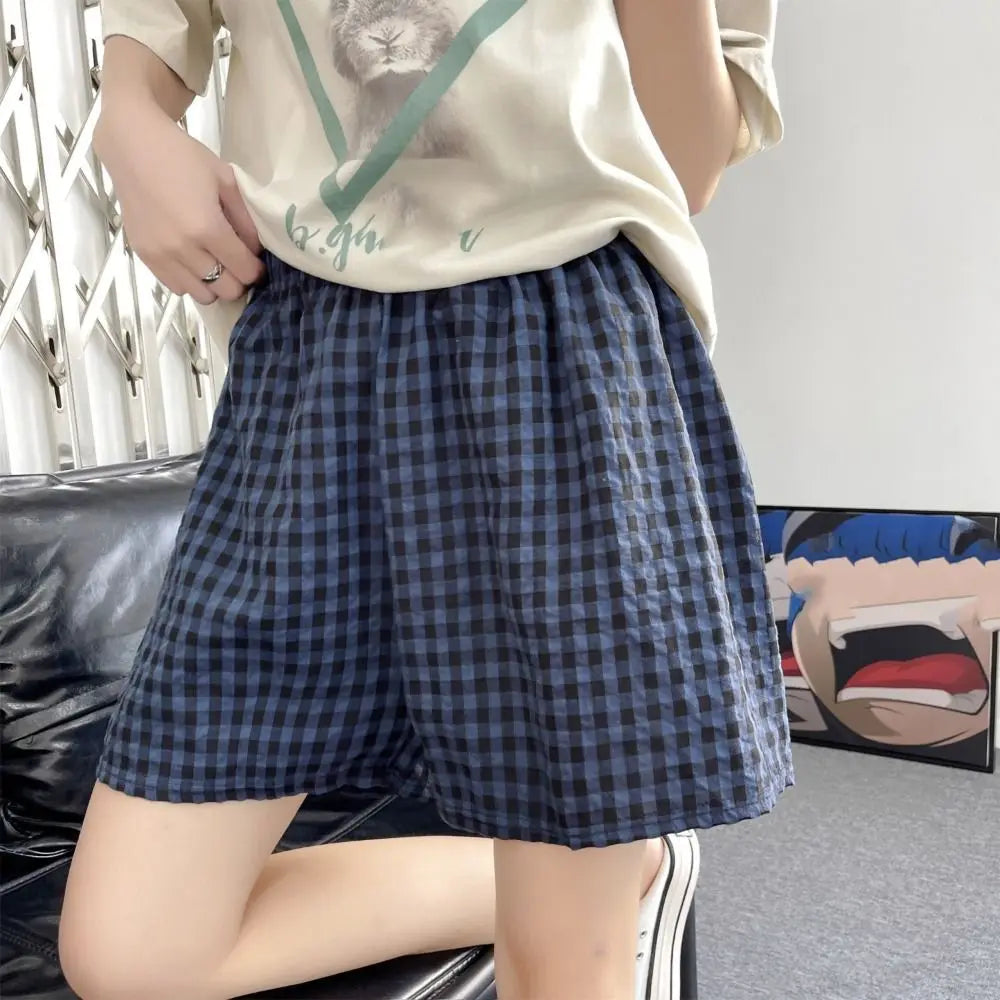 Women's Plaid Cotton Pajama Shorts – High Waist Wide Leg Pajama Shorts Peaceful Pleasures Health and Wellness