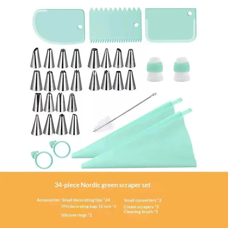 34-Piece Stainless Steel Piping Nozzle Set & Reusable Pastry Bag Cake Decorating Set Peaceful Pleasures Health and Wellness Green