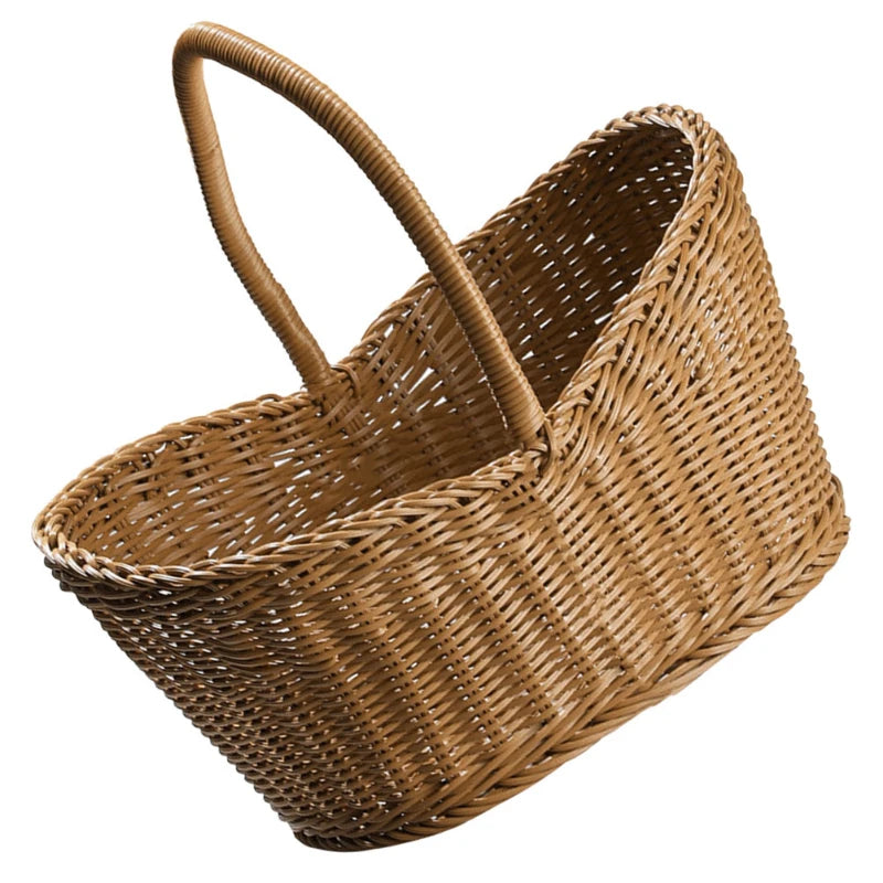 Plastic woven basket Vine flower basket hand-woven portable Bread storage Handles basket Gift For picnic outdoor shopping props Peaceful Pleasures Health and Wellness