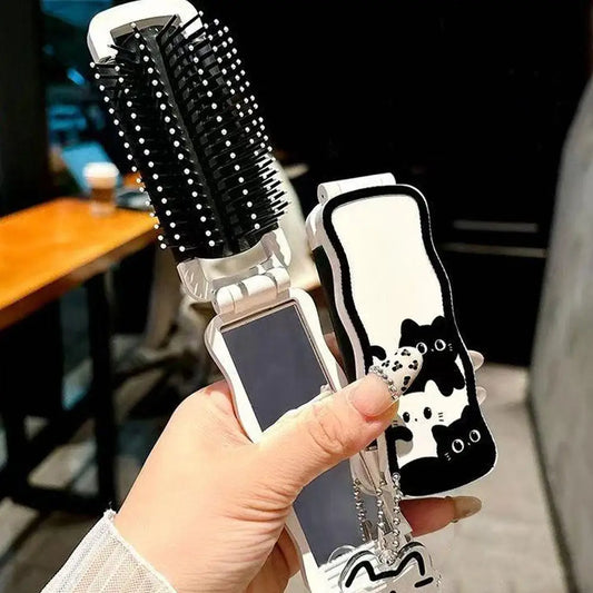2-in-1 Foldable Comb with Mirror | Travel Scalp Massage Comb Travel Hair Comb Peaceful Pleasures Health and Wellness