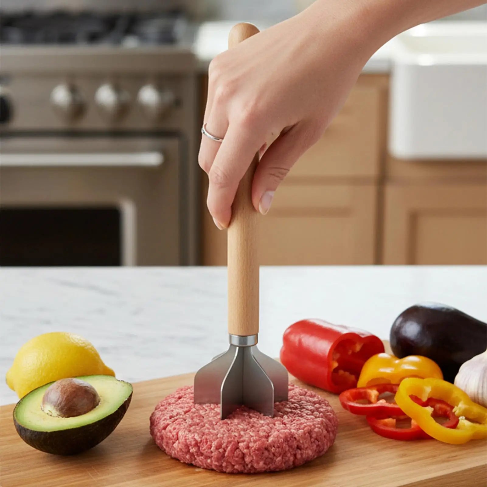 Meat Chopper Wooden Handle Food Chopper Non-Stick Food Masher For Meat Vegetable Potato Chicken Beef Nut Kitchen Home Restaurant Peaceful Pleasures Health and Wellness