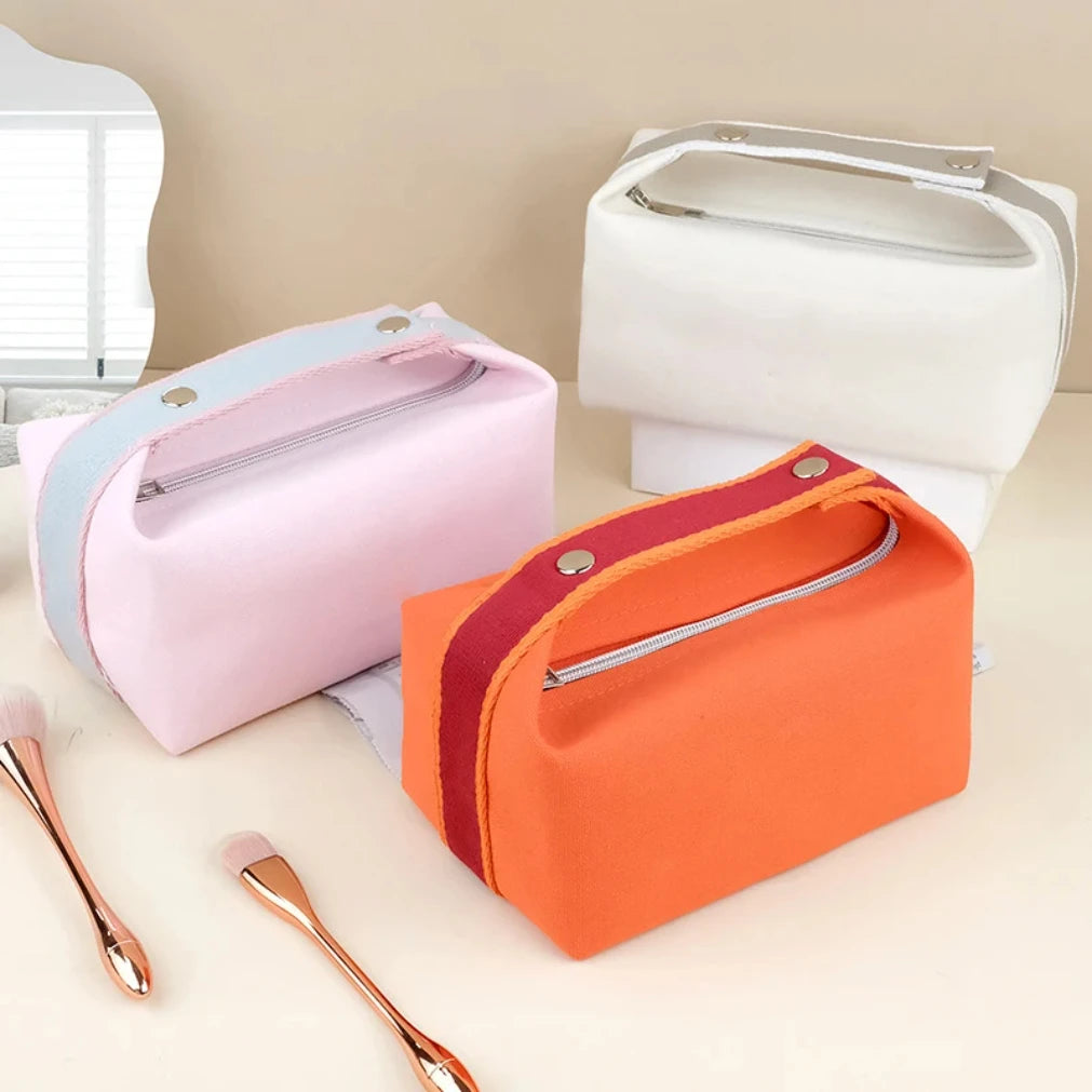 Large Canvas Makeup Bag – Portable Travel Cosmetic Pouch