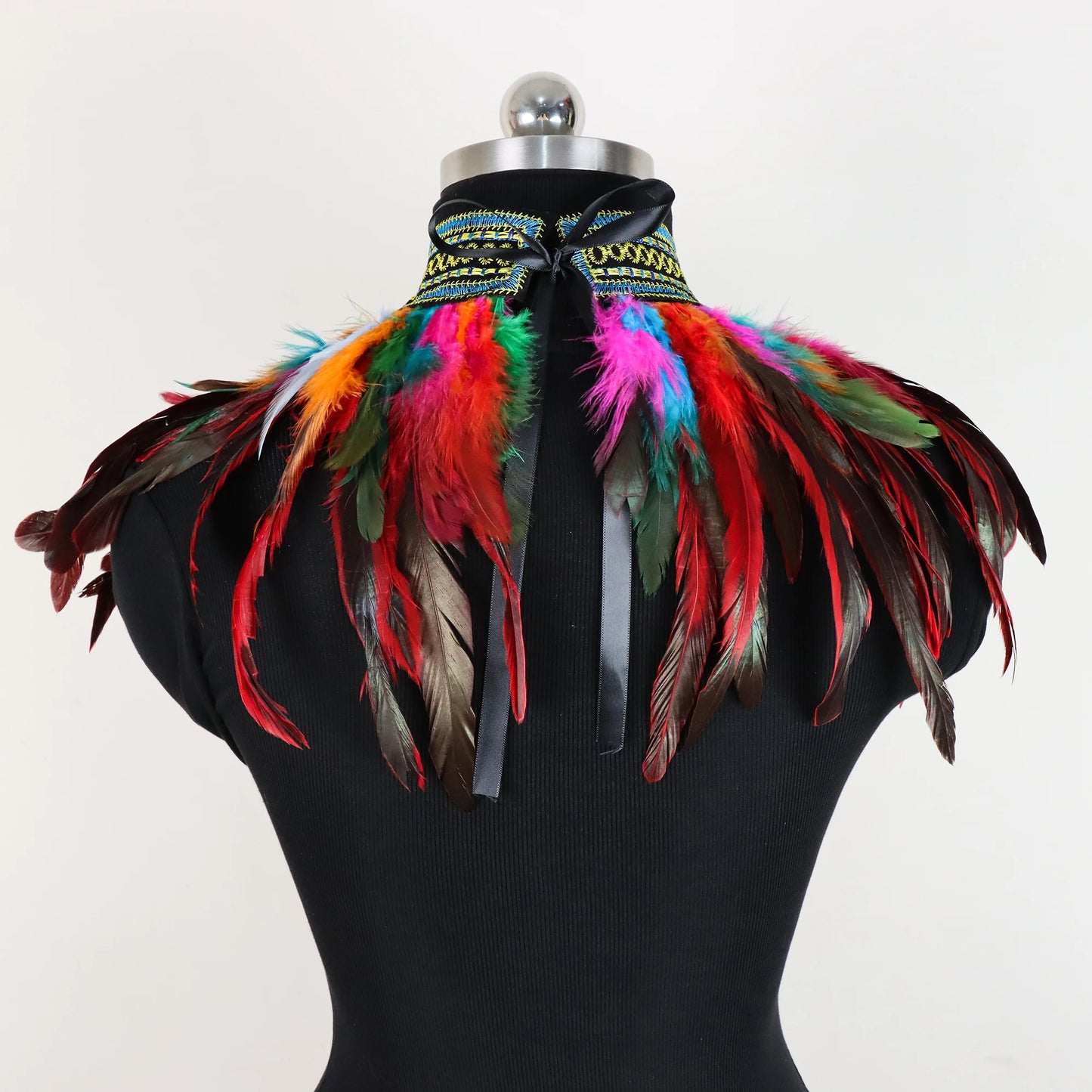 Vintage Punk Goth Feather Collar Shoulder Women Lace Bolero Jacket