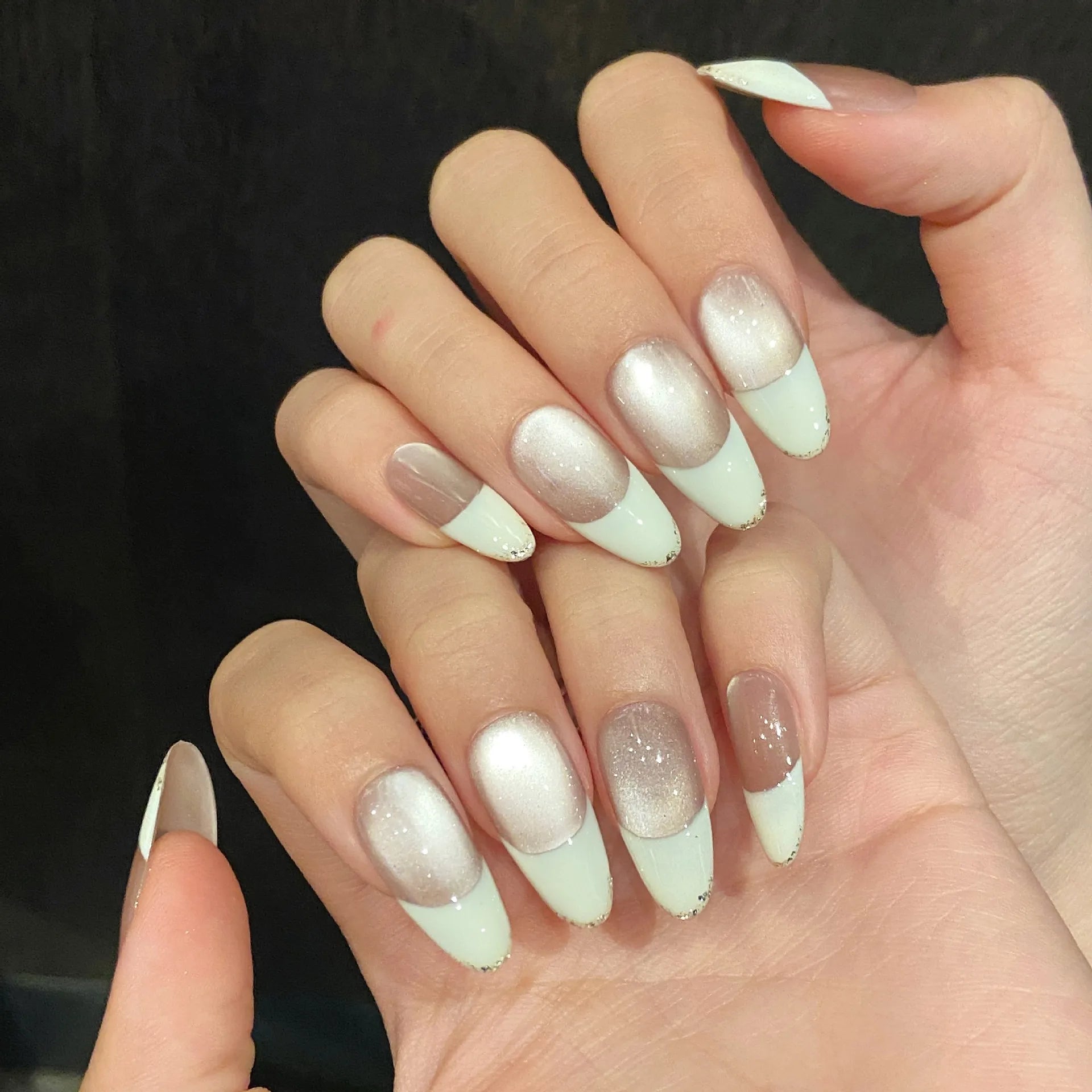 10pcs Handmade Press on Nails French Cat Eyes Shiny Design Fake Nails for Women Girl Wearable Fashion Almond False Nails Peaceful Pleasures Health and Wellness