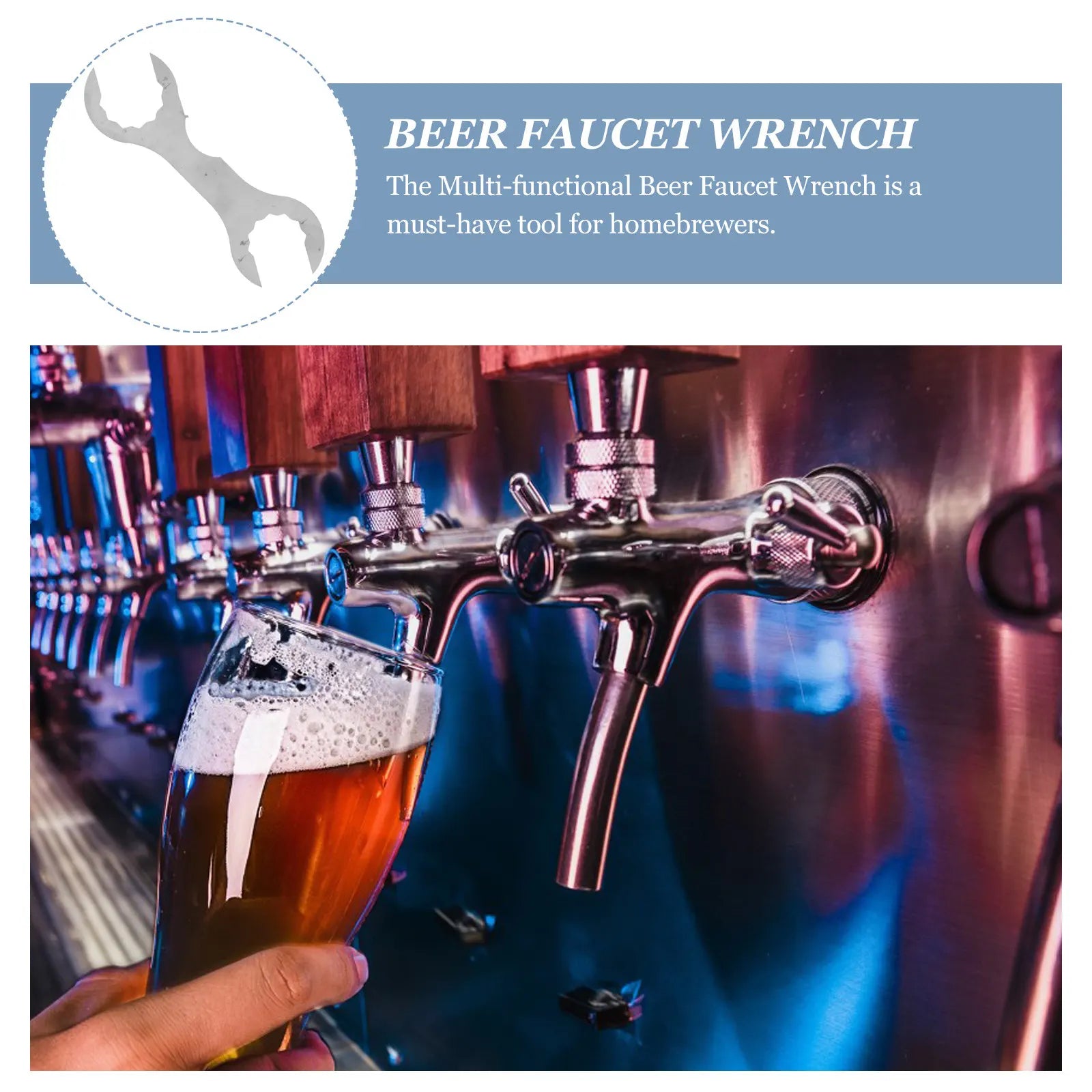Beer Faucet Spanner Stainless Steel Multi-Function Brewing Wrench Tool Convenient Faucet Tap Tower Beer Spanner Wrench Peaceful Pleasures Health and Wellness