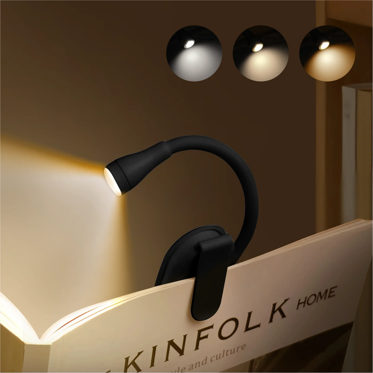 New Design LED Book Light Eye Protection 3 Color Adjustable Clip 360° Flip Study Lamp Rechargeable For Travel Bedroom Reading Peaceful Pleasures Health and Wellness