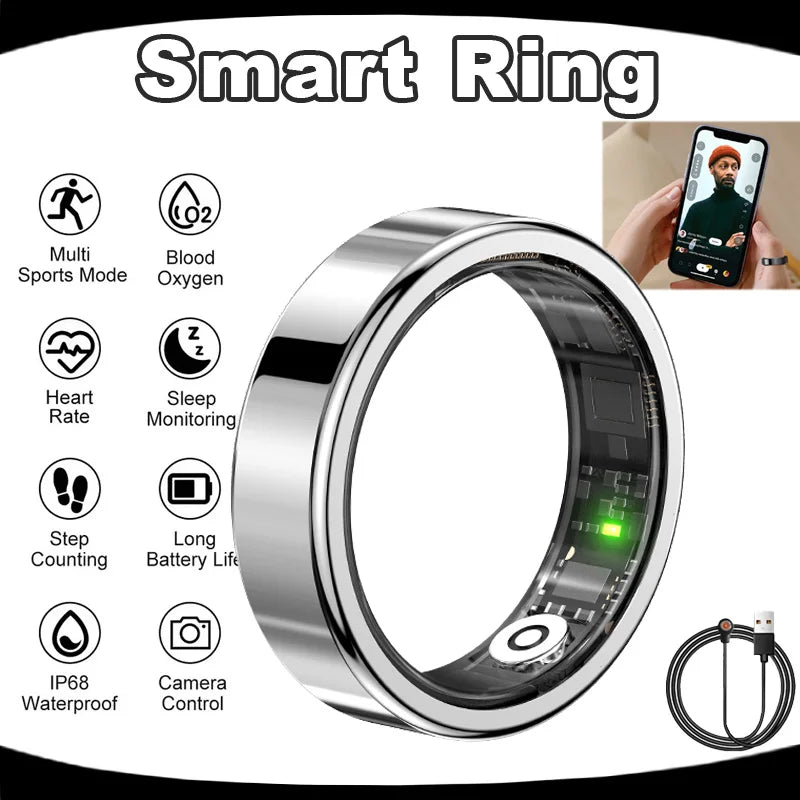Smart Ring 2026 Men Women New IP68 WaterProof Heart Rate Blood Pressure Blood Oxygen Sleep Monitoring Multi-Sport Mode Smartring Peaceful Pleasures Health and Wellness White 12