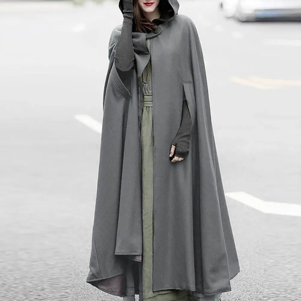 Women's Gothic Hooded Cape Cloak Trench Coat | Plus Size XS–3XL