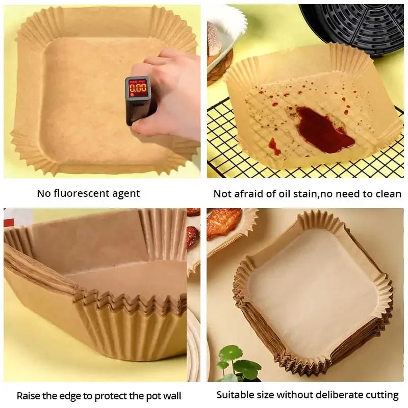 25/50/100pcs/set Air Fryer Disposable Paper Parchment Wood Pulp Steamer Cheesecake Air Fryer Accessories Baking Paper For Peaceful Pleasures Health and Wellness