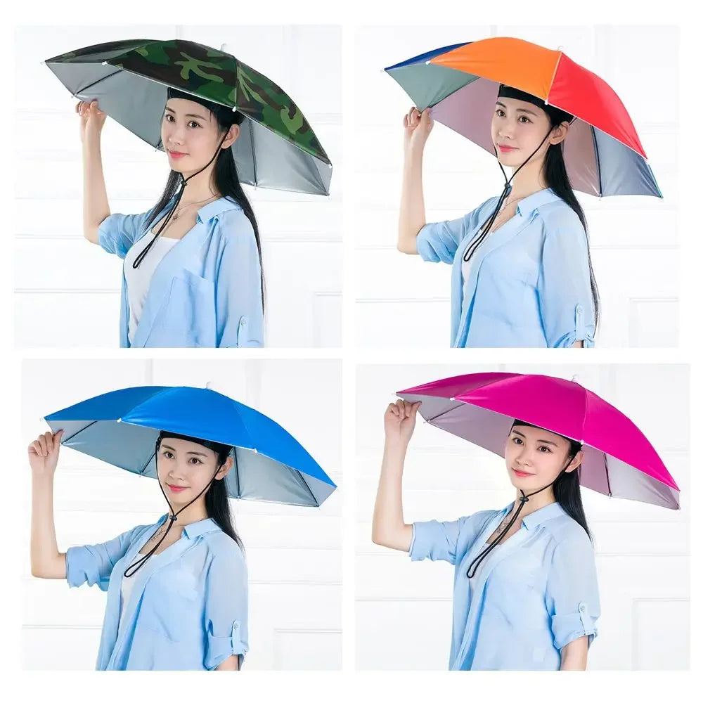 Hands-Free Umbrella Hat – Foldable Sun & Rain Head Umbrella