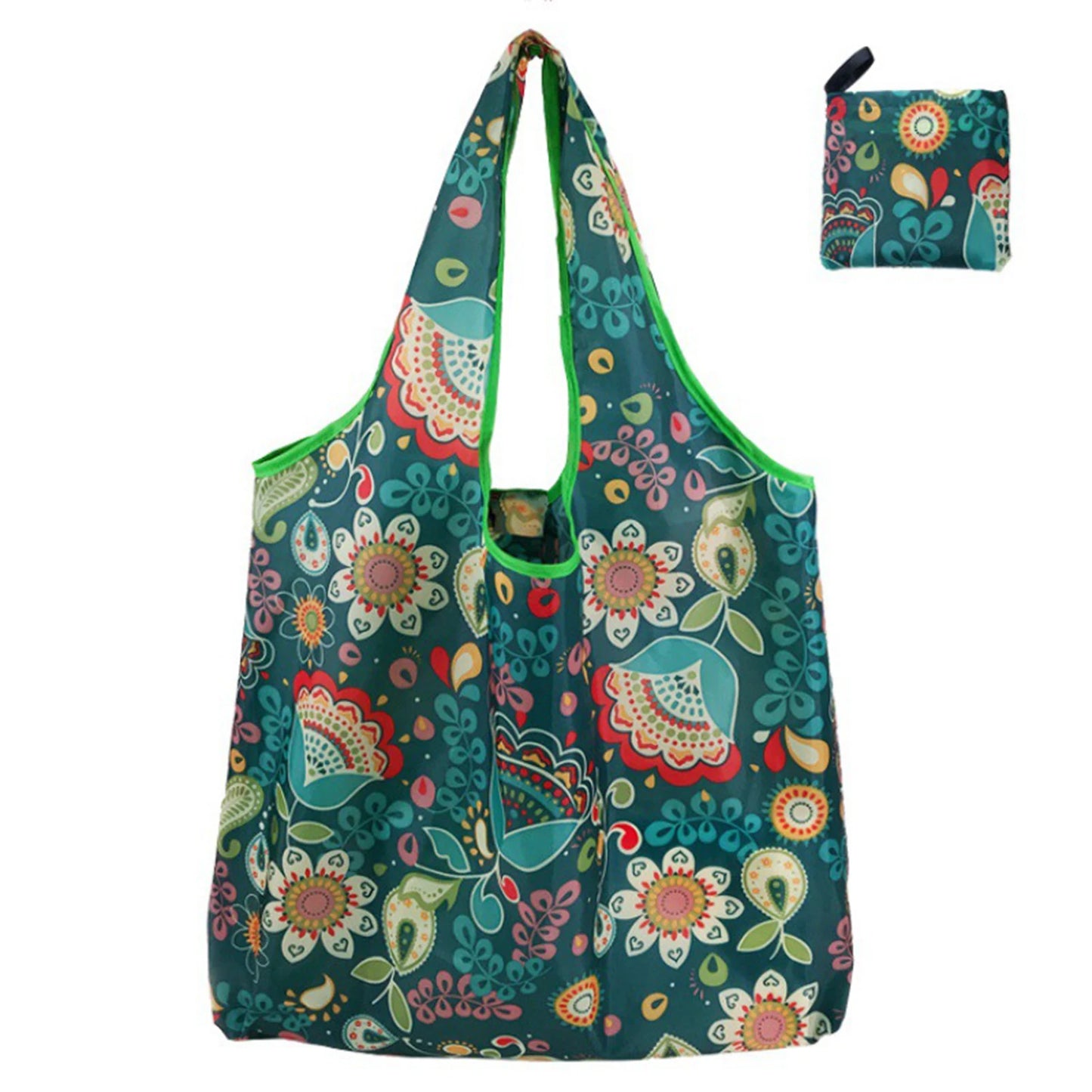 Portable Reusable Grocery Bags Strong Load-bearing Capacity Eco-friendly Bags for Trip or Shopping Fruit Holder Peaceful Pleasures Health and Wellness Green flowers