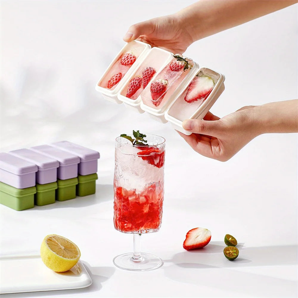 4 grids Silicone Ice Cubes Trays With Lid Homemade Popsicle Mould Food Freezing Container for Freezer Molds for Soups and Sauces Peaceful Pleasures Health and Wellness