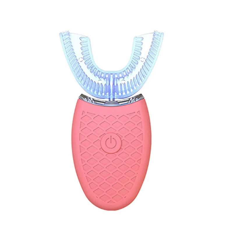 Electric Toothbrush Adults U Shaped Toothbrushes for Teeth Whitening 360° Mouth Cleansing Hands Free Gums Protection Waterproof Peaceful Pleasures Health and Wellness Pink
