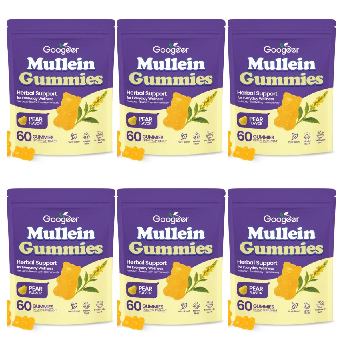 Googeer Mullein Gummies Pear Flavor – Plant-Based 60 CT