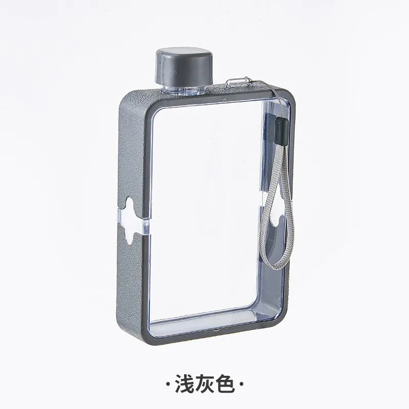 Plastic Flat Bottle for Water Portable Fit in Handbag Free BPA Easy Carry Transparent Bottle DIY Flask Easy to Carry Free Ship Peaceful Pleasures Health and Wellness Grey 380ML