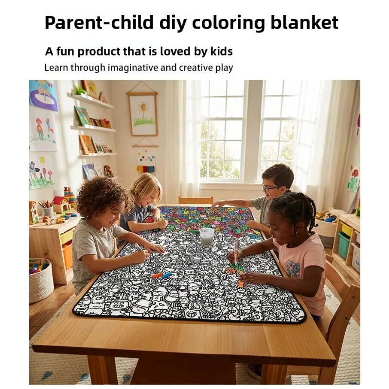 Kids DIY Coloring Graffiti Blanket | Washable Drawing Mat Gift