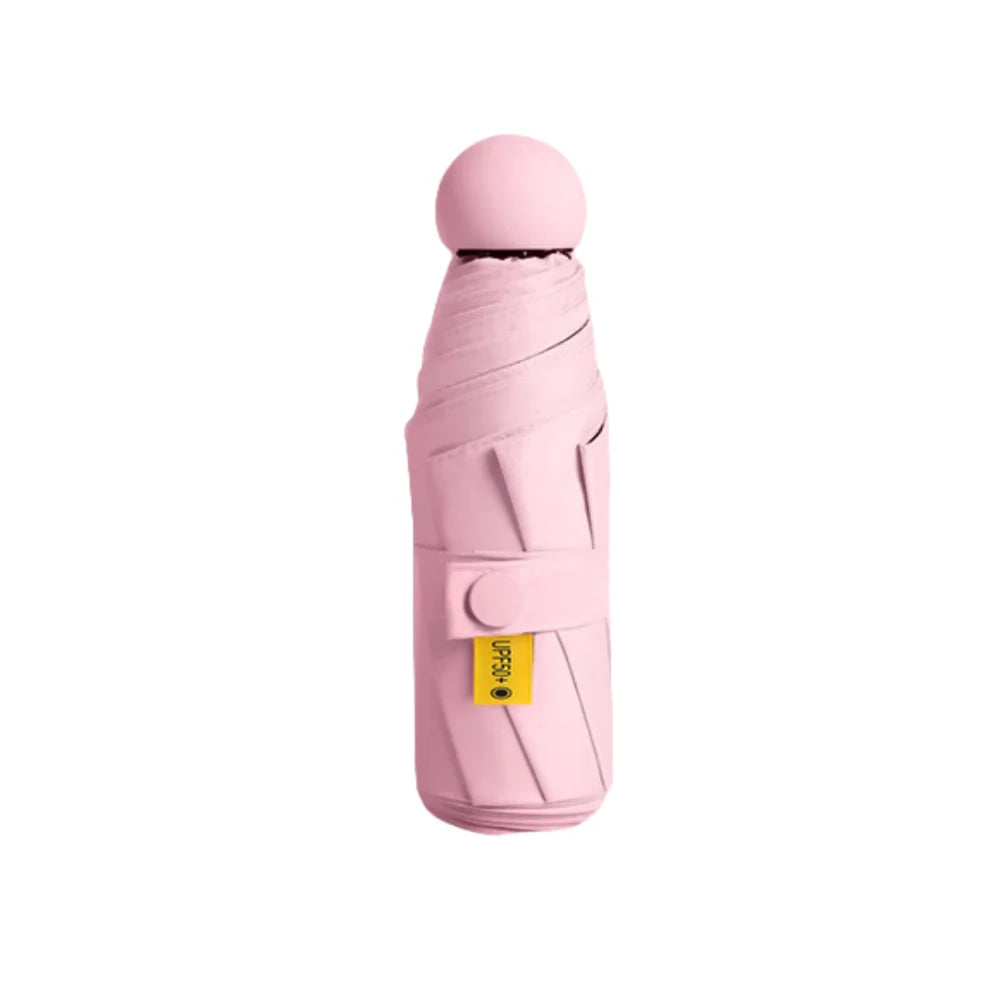 New Mini Capsule Folding Umbrella UPF50+ Vinyl Sun Rain Umbrella Dual Use Protection UV Sunshade Pocket Parasol for Outdoor Peaceful Pleasures Health and Wellness Pink 8K iron