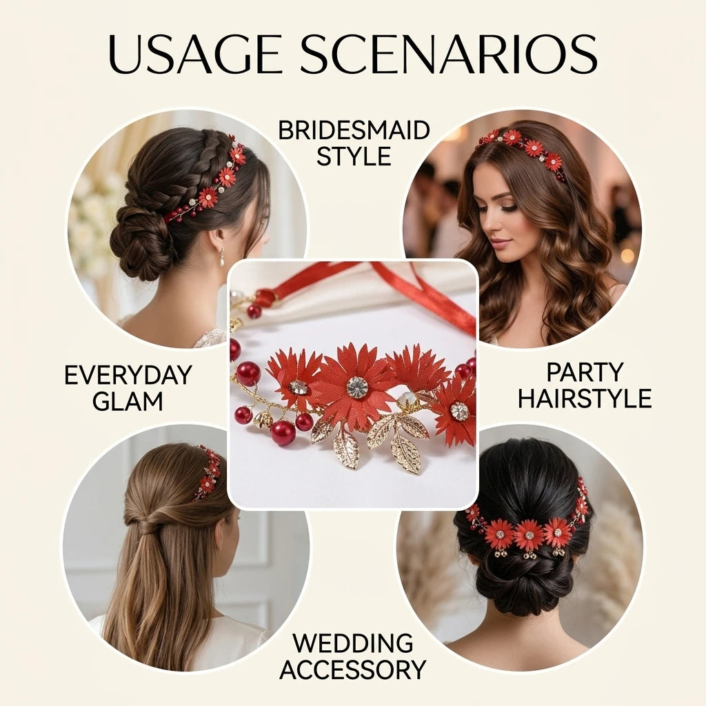 Red Crystal Twist-Beads Hairband Set of 3 for Bridesmaids Wedding Party Peaceful Pleasures Health and Wellness