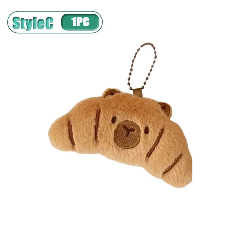 Capybara Plushie Keyring – Cute Anime Bread Topper Fluffy Toy