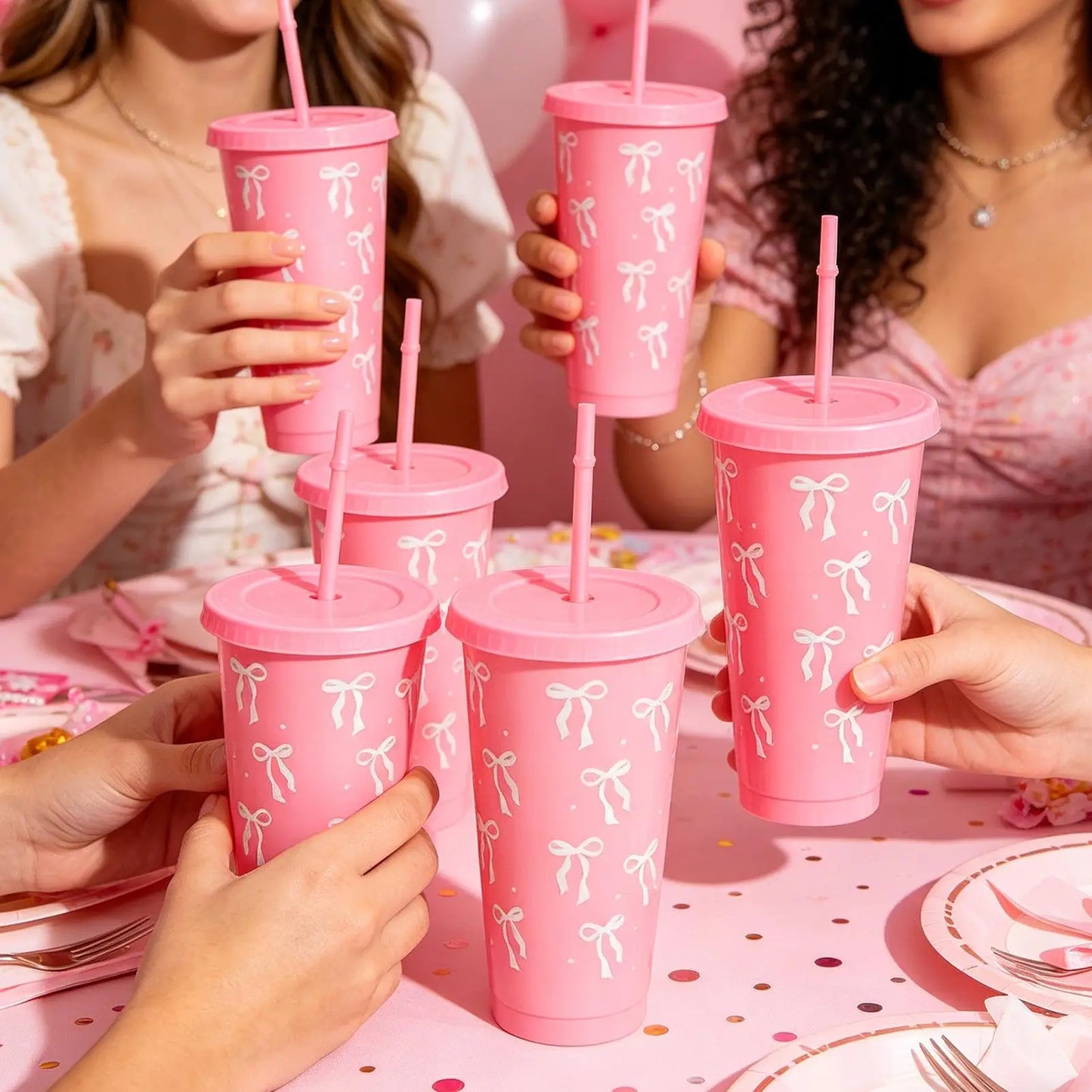 12-Pack Reusable Bow Tumbler Cups with Straw & Lid | 24oz