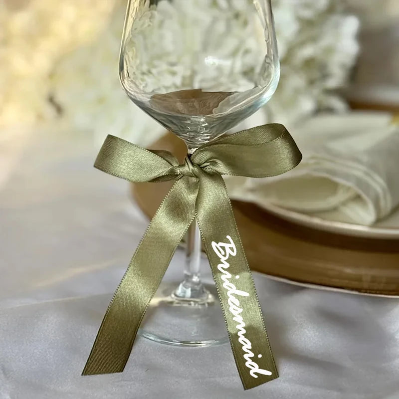 5-Pack Bride Bridesmaid Ribbon Champagne Glass Tags | Wedding Wedding Party Decor Peaceful Pleasures Health and Wellness