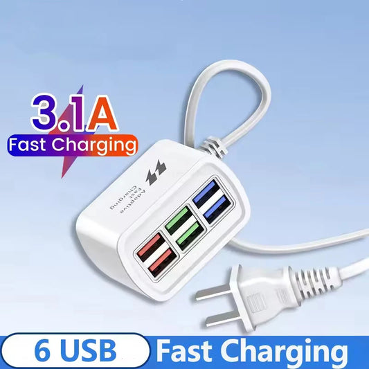 6-Port USB Fast Charging Power Strip Desktop Station EU/US USB Charging Station Peaceful Pleasures Health and Wellness
