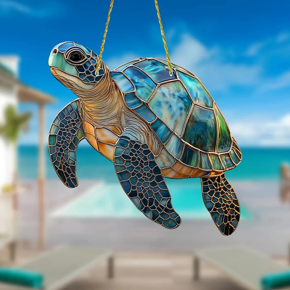 20X20X0.2cm Mythical Fire Phoenix & Turtle Sun Catcher Glass Painted Acrylic window Hanging decoration porch pendant decoration Peaceful Pleasures Health and Wellness turtle