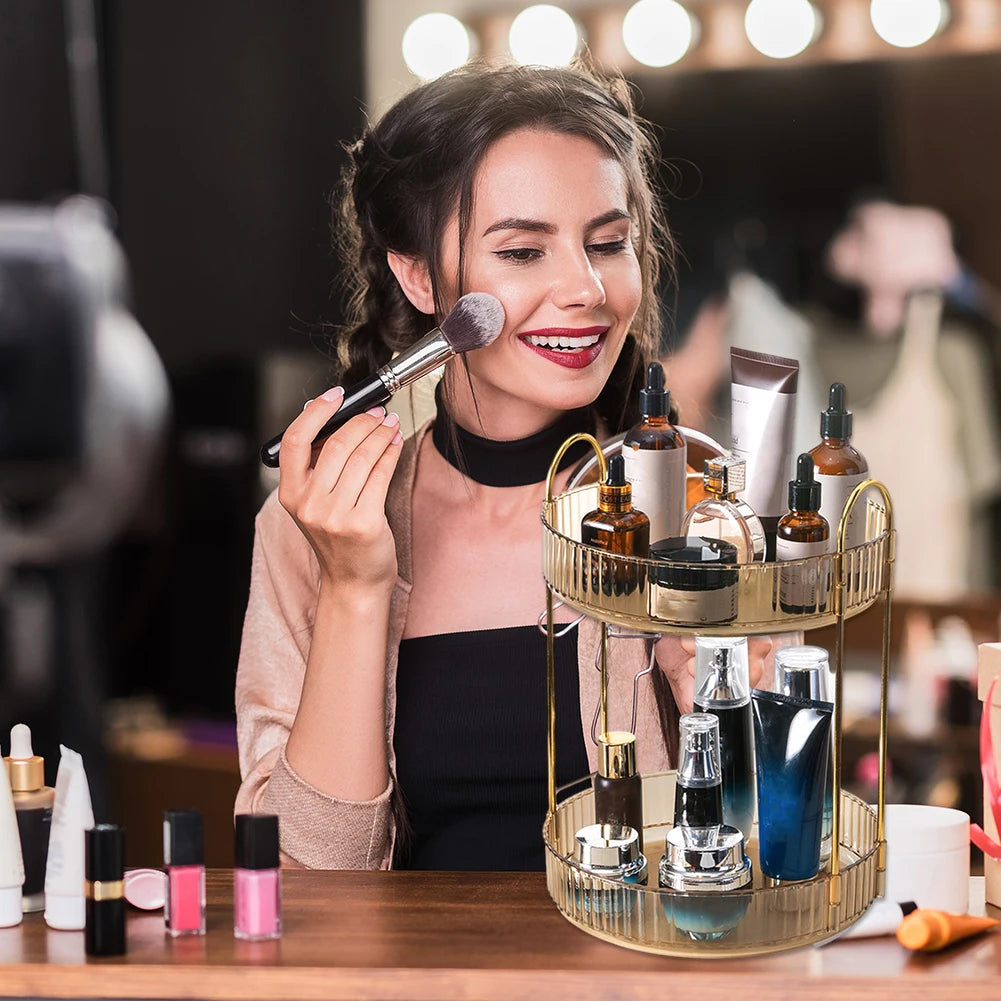 360° Rotating Makeup Organizer | Tiered Cosmetic Storage Rack