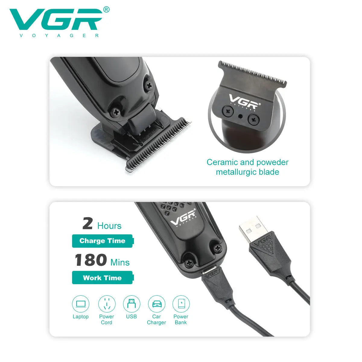 VGR 972 Hair Trimmer Electric Beard Hair Clipper Professional Barber Hair Cutter Machine Trimer For Men Rechargeable Peaceful Pleasures Health and Wellness